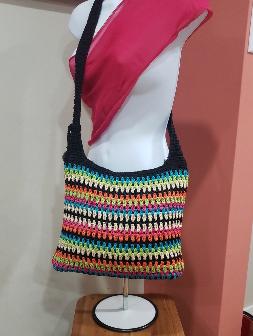 The Sak Multicolor Crochet Crossbody Bag - Black Trim - Picture 4 of 15